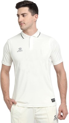 Shrey Solid Men Polo Neck White T-Shirt