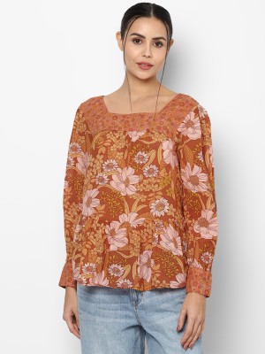 American Eagle Outfitters Casual Floral Print Women Orange Top