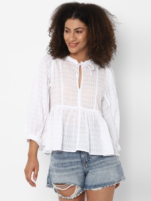 American Eagle Outfitters Casual Checkered Women White Top