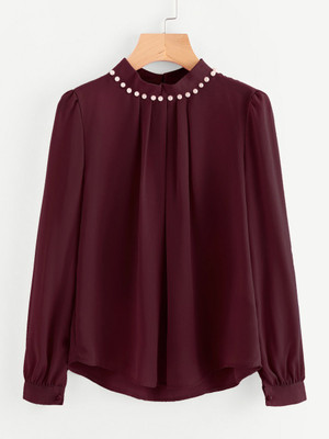 FabRange Casual Solid Women Maroon Top