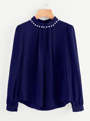 FabRange Casual Solid Women Dark Blue Top