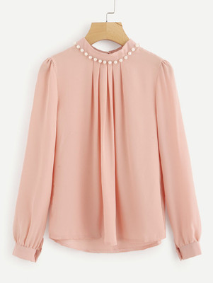 FabRange Casual Solid Women Pink Top