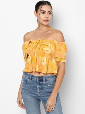 American Eagle Outfitters Casual Floral Print Women Yellow Top