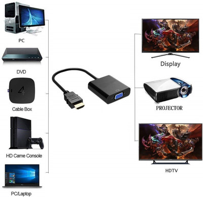 VibeX  TV-out Cable Hdmi to VGA Converter Adapter-Q1(Black, For Computer)
