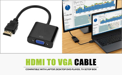 VibeX  TV-out Cable HDMI to VGA Gold Plated High-Speed -V4(Black, For Computer)
