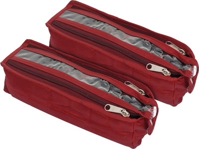 KUBER INDUSTRIES Multipurpose Satin 1 Rod Bangle Box/Case With 2 Way Zipper- Pack of 2 (Maroon) Jewellery Vanity Box(Maroon)