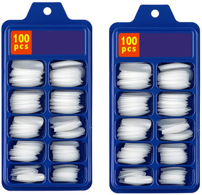 Facejewel 100 PCS PACK OF 2 Artificial Nails Set Reusable False Nails Set Transparent(Pack of 200)
