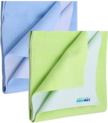 COZYMAT Cotton Baby Bed Protecting Mat(Sky Blue, Lemon Green, Large, Pack of 2)