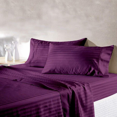 kashmya 300 TC Cotton Double Striped Fitted (Elastic) Bedsheet(Pack of 1, Purple)
