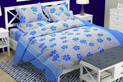 NIKITA ENTERPRISE 144 TC Microfiber Double Printed Flat Bedsheet(Pack of 1, Blue)