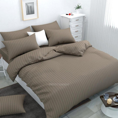 kashmya Cotton Double Flat 300 TC Striped Bedsheet(Pack of 1, Grey)