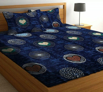 NIKITA ENTERPRISE 144 TC Microfiber Double 3D Printed Flat Bedsheet(Pack of 1, Blue)