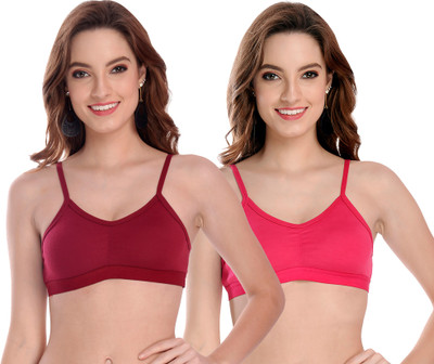 Beach Curve Dipa Bra Women Sports Non Padded Bra(Maroon, Pink)