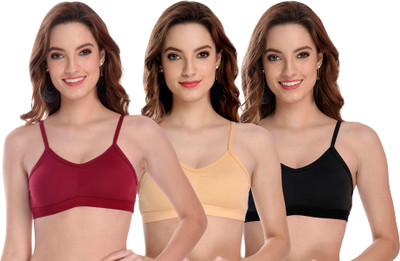 PIBU Women Cami Bra Non Padded Bra(Maroon, Brown, Black)