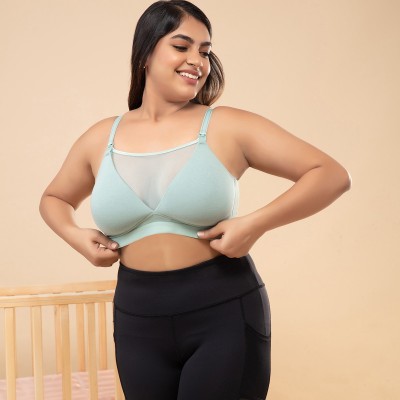 Nykd Cotton Maternity Nursing Feeding Bra- Padded, Wireless, Full Coverage-NYB032 Women Full Coverage Lightly Padded Bra(Green)