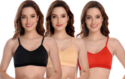 PIBU Women Cami Bra Non Padded Bra(Black, Brown, Red)