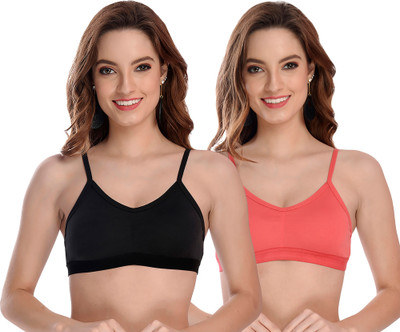 Beach Curve Dipa Bra Women Sports Non Padded Bra(Black, Orange)
