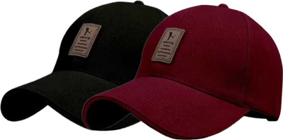 blutech Embellished, Applique, Solid, Self Design Sports/Regular Cap Cap(Pack of 2)