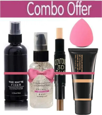 ADJD FOUNDATION,MAKEUP BASE PRIMER,2 IN 1 CONCEALER STICK,MAKEUP SETTING FIXER & MAKEUP BLENDER(5 Items in the set)