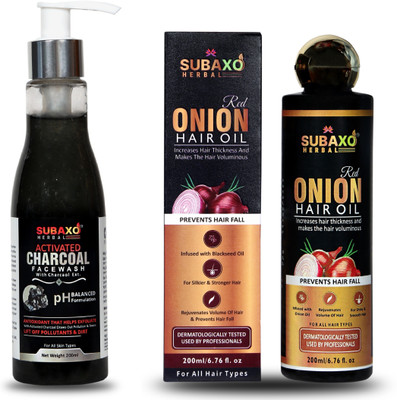 Subaxo Herbal Activated Charcoal Face Wash 200 ml And Herbal Red Onion Hair Oil 200 ml(2 Items in the set)