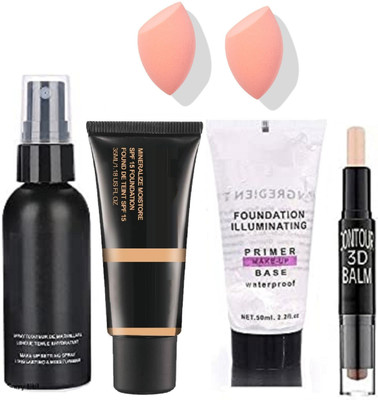 ADJD PROFESSTIONAL MATTE FINISH FOUNDATION ,2 IN 1 CONCEALER STICK , GEL PRIMER, MAKEUP SETTING FIXER WITH PUFF BLENDER(6 Items in the set)