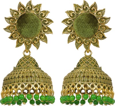 CRUNCHY FASHION Crunchy Fashion Sun floral Green Velvet Gold-plated Enamel Jhumka Earring Alloy Jhumki Earring