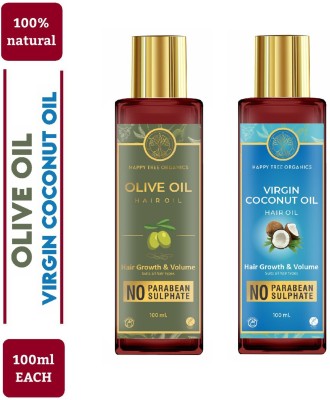 Happytree Organics Olive Oil and Virgin Coconut Oil (100 ml each) Hair Oil(200 ml)