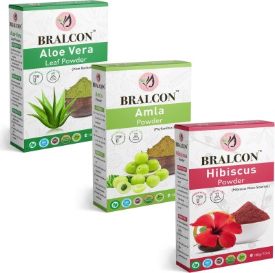 BRALCON Organic Amla Powder, Hibiscus Powder, Aloe Vera Leaf Powder Combo-100g Each Pack(300 g)