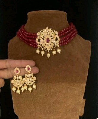Shree Shyam Traders Brass Rhodium Red Jewellery Set(Pack of 1)