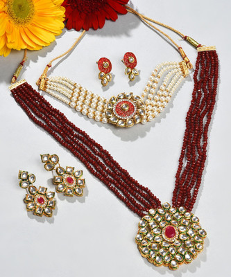SOHI Alloy Gold-plated Maroon Jewellery Set(Pack of 1)