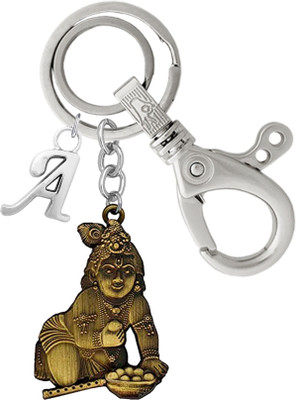 MGP FASHION Bansuri God Shree Krishna Double Side Alphabet A Keyring Antique Key Chain