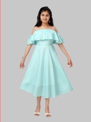 Aarika Indi Girls Midi/Knee Length Party Dress(Light Blue, Sleeveless)