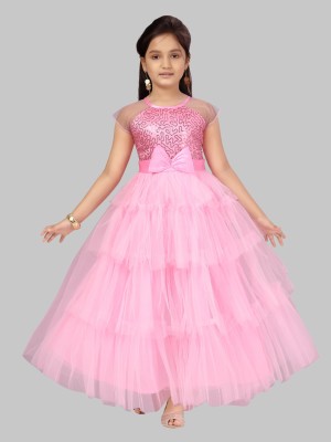 Aarika Girls Maxi/Full Length Party Dress(Pink, Short Sleeve)