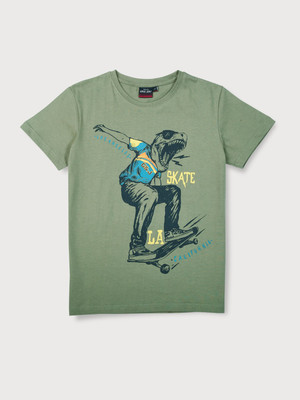 GINI & JONY Boys Graphic Print Cotton Blend Regular T Shirt(Green, Pack of 1)