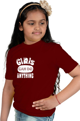 CHOMBOOKA Boys & Girls Typography Cotton Blend Regular T Shirt(Maroon, Pack of 1)