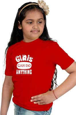 CHOMBOOKA Boys & Girls Typography Cotton Blend Regular T Shirt(Red, Pack of 1)