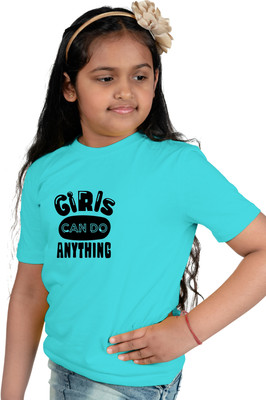 CHOMBOOKA Boys & Girls Typography Cotton Blend Regular T Shirt(Light Blue, Pack of 1)