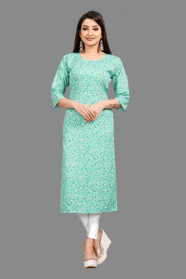 FABTOWN Women Floral Print Straight Kurta(Green)