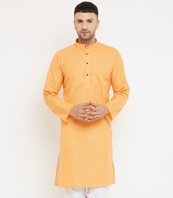 AEW DESIGNS Men Self Design Straight Kurta(Orange)