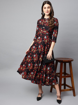 83% OFF on Pehnava Women Floral Print Flared Kurta(Black) 83% OFF on Pehnava Women Floral Print Flared Kurta(Black)