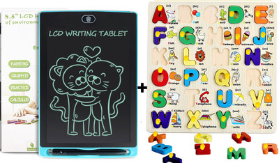SHALAFI Educational Board Learning Alphabet Jigsaw Puzzles+LCD Writing Pad/Tablet Board(Beige, Multicolor)