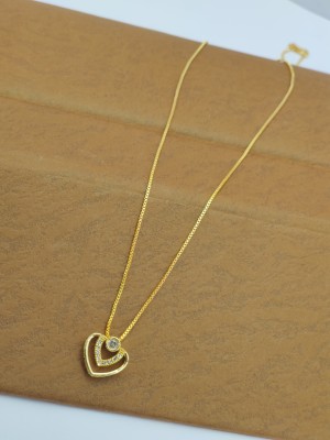 DHARM JEWELS Gold Plated American Diamond Heart Shape Necklace Diamond Gold-plated Plated Alloy Chain