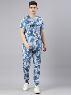 JOVEN Men Printed Dark Blue Top & Pyjama Set