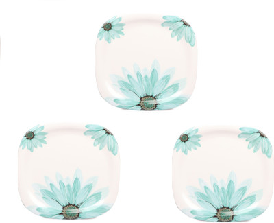 Golden Fish Unbreakable Melamine Square Full Size Flower Printed Dinner Plates (Pack of:3) Dinner Plate(Pack of 3)