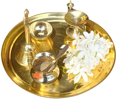 Craft World Pure Brass Special Puja Thali Set of 6 Items, for Diwali Poojan/Pooja Room Brass(1 Pieces, Gold)