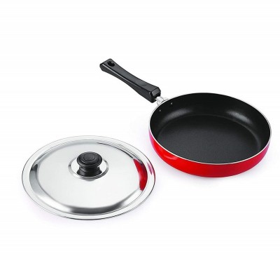 RBGIIT Non Stick Fry Pan Skillet for Low Oil Saute, Pancake, Eggs, Paratha, Toasts K Kadhai 23 cm diameter with Lid 1.5 L capacity(Aluminium, Stainless Steel, Non-stick, Induction Bottom)