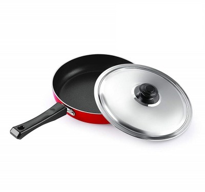 RBGIIT Aluminum Frying Pan Non Stick with Lid, Bakelite Handle and Wooden Spatula Fry Pan 23 cm diameter with Lid 1.5 L capacity(Aluminium, Stainless Steel, Non-stick, Induction Bottom)