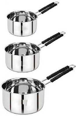 HM EVOTEK combo steel sauce pan chai milk pan pot boiler container coffee maker Sauce Pan 23 cm diameter 2 L, 1.5 L, 1 L capacity(Stainless Steel, Non-stick)