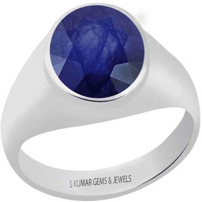 S KUMAR GEMS & JEWELS Certified Natural 8.25 Ratti Blue SapphireStone ( Neelam ) For Men And Women Sterling Silver Sapphire Ring