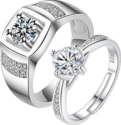MYKI Stainless Steel Cubic Zirconia Silver Plated Ring Set